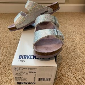 EUc Birkenstock Kids Sizes 33 and 34. Color is Disco Ball /Lavender.
